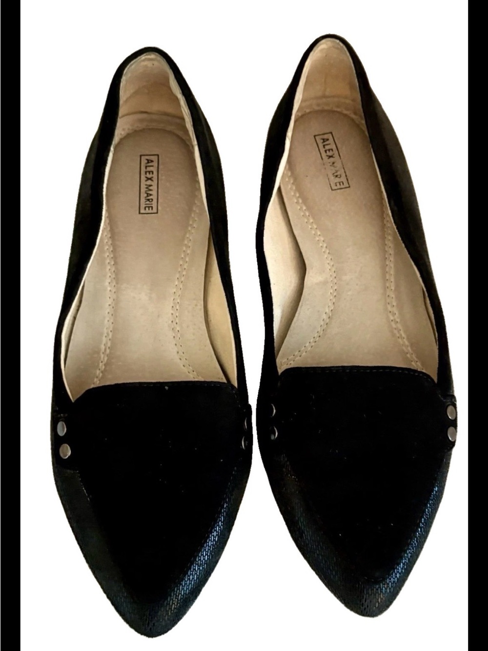 Alex Marie Ryann Women’s Black Suede Pointed toe Studded Flats Size 7
